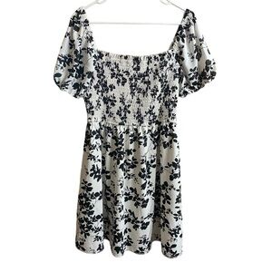 Baltic Born Black Floral Smocked Square Neck Puffed Sleeve Mini Dress Size XXL